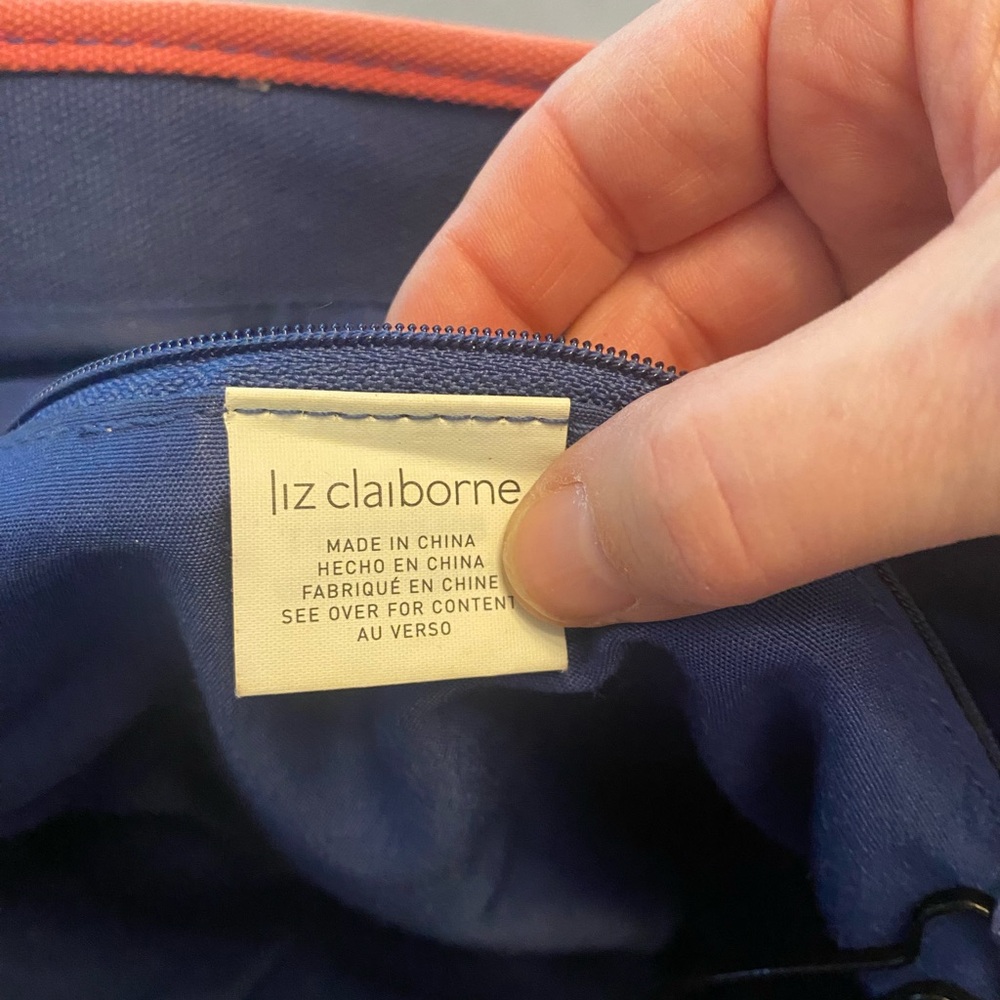 Liz Clairborne Navy and Pinkish/Red Tote Bag with crab design - Picture 5 of 7